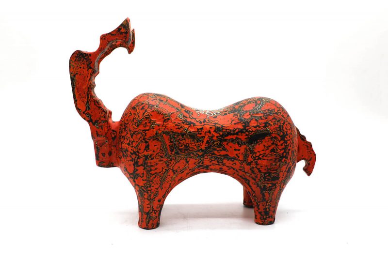 Red Reindeer I - Vietnamese Lacquer Artworks by Artist Nguyen Tan Phat