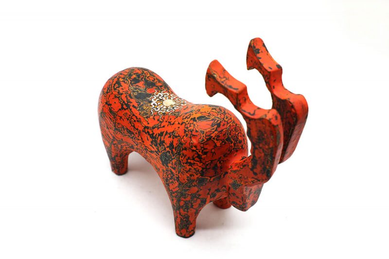 Red Reindeer I - Vietnamese Lacquer Artworks by Artist Nguyen Tan Phat
