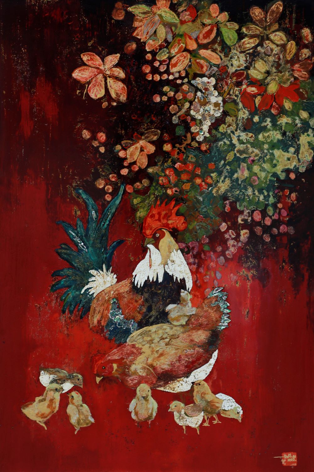 Reunion - Vietnamese Lacquer Painting by Artist Do Khai