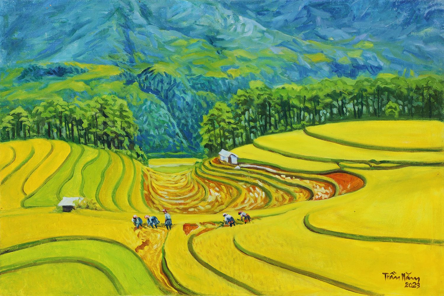 Rice Aroma - Vietnamese Oil Painting by Artist Tran Nam