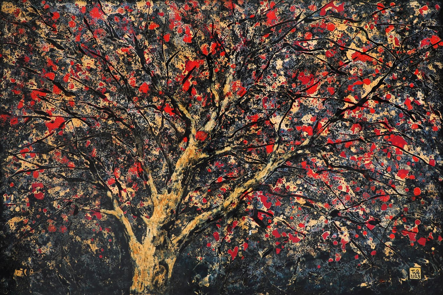Rosehip - Vietnamese Lacquer Painting by Artist Truong Trong Quyen