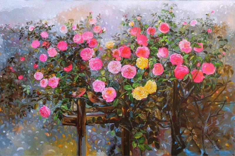 Roses II - Vietnamese Oil Paintings Flower by Artist An Dang
