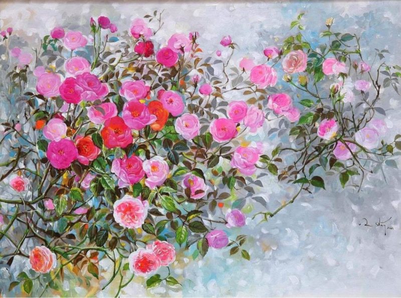 Roses III - Vietnamese Oil Paintings Flower by Artist An Dang