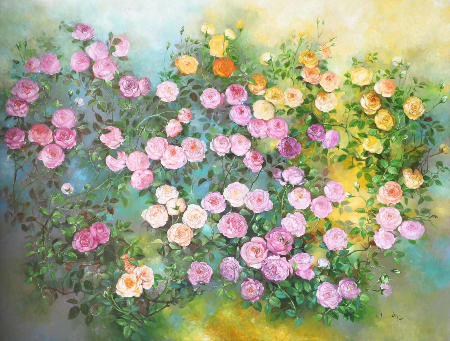 Roses VIII - Vietnamese Oil Paintings Flower by Artist An Dang