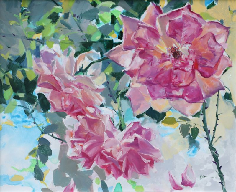Roses - Vietnamese Oil Painting Flower by Artist Dinh Dong