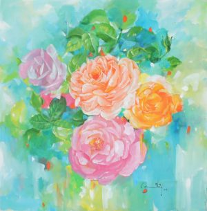 Roses X - Vietnamese Oil Paintings Flower by Artist An Dang