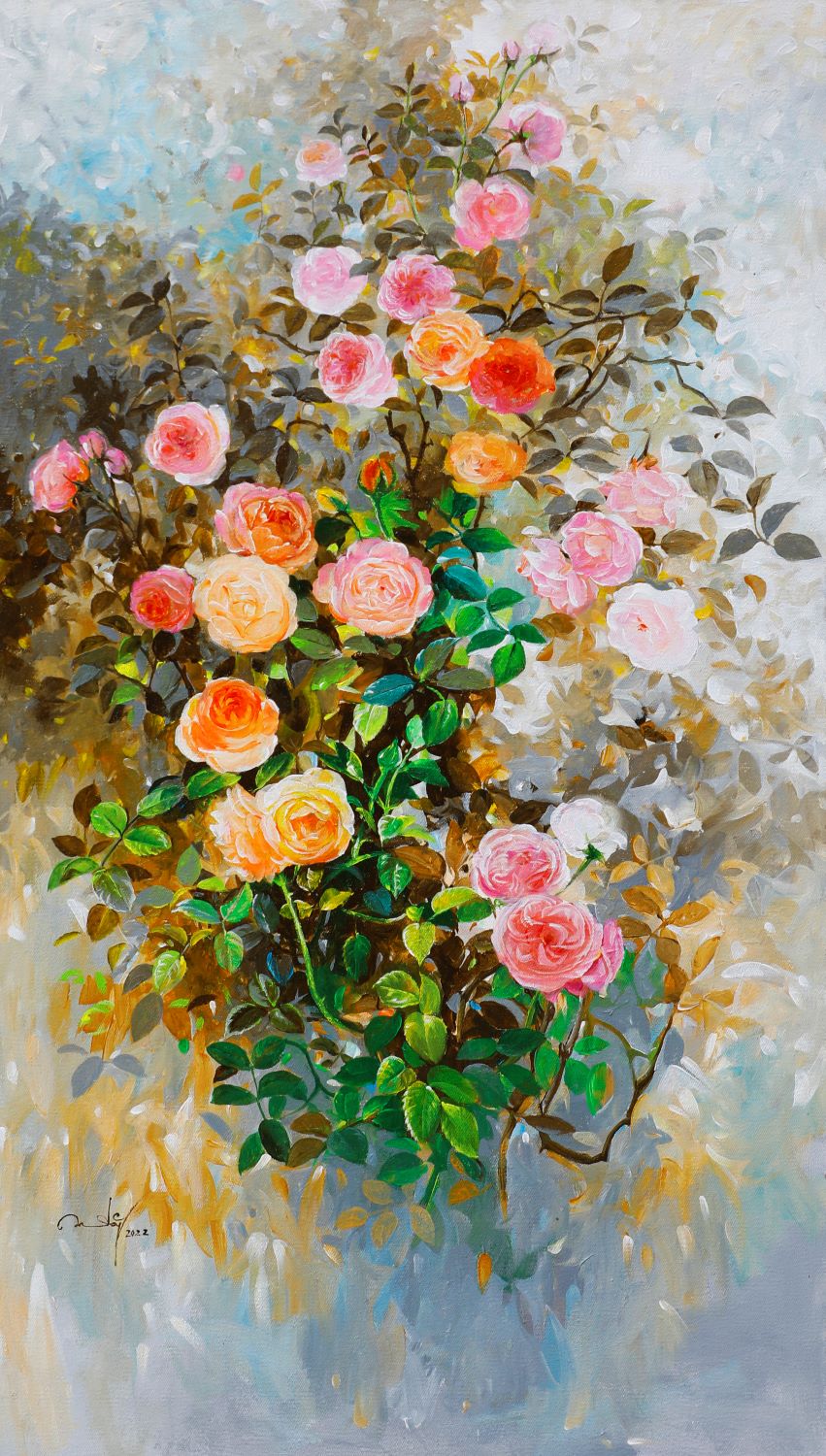 Roses XI - Vietnamese Oil Painting Flower by Artist An Dang