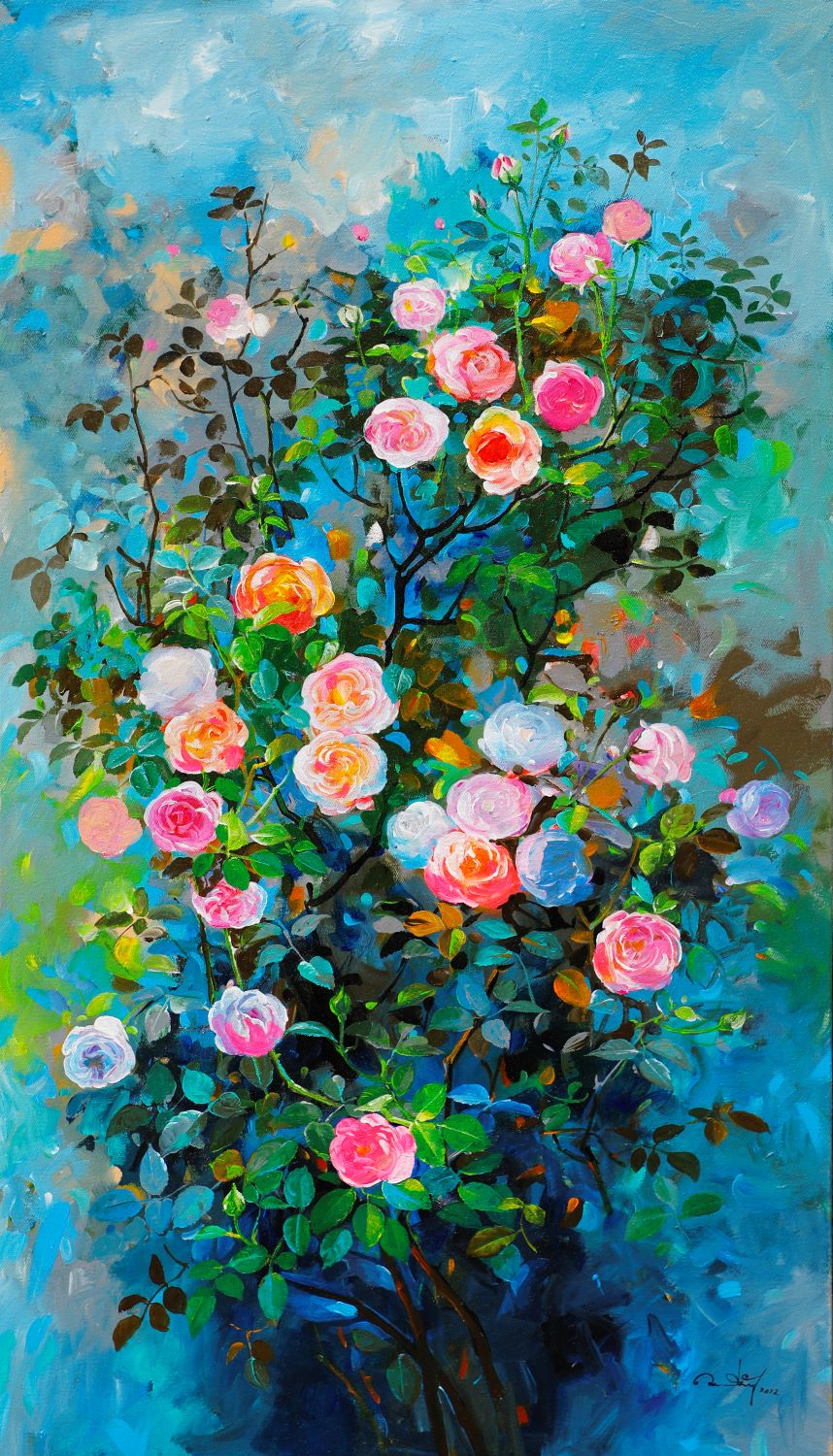 Roses XII - Vietnamese Oil Painting Flower by Artist An Dang