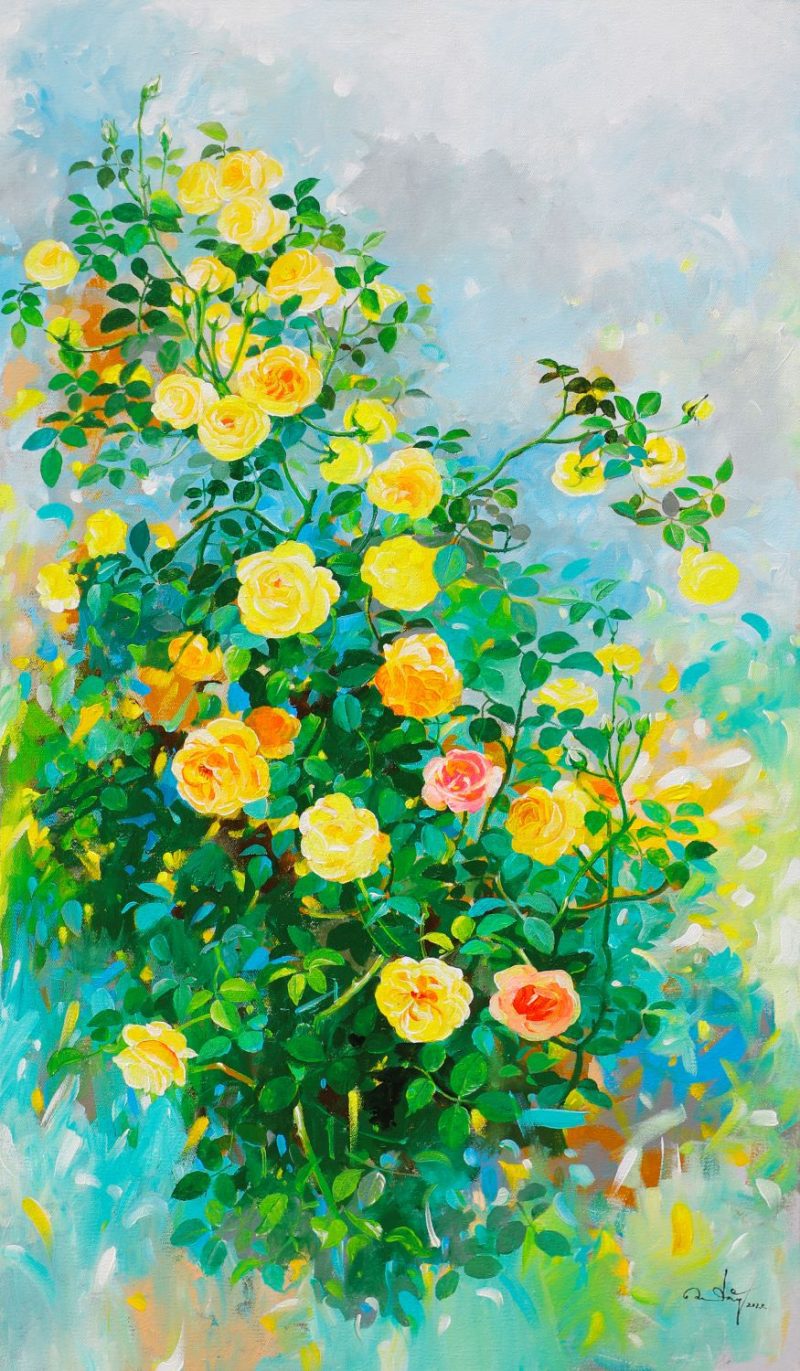 Roses XIV - Vietnamese Oil Painting Flower by Artist An Dang