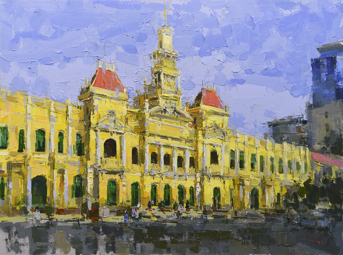 Saigon's People Committee Office - Vietnamese Oil Painting by Artist Pham Hoang Minh