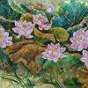 Lotus Vietnamese Lacquer Painting by Artist Chau Ai Van