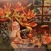 Savour a tea watching the moon 2 lacquer painting of artist Nguyen Tu Quyen