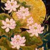 Moonlit Lotus II - Vietnamese Lacquer Painting by Artist Chau Ai Van