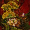 Lotus Blooming at Night - Vietnamese Lacquer Painting by Artist Giap Van Tuan