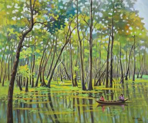 Shadow on Mangrove - Vietnamese Oil Painting by Artist Tran Nam
