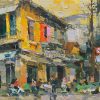 Small Hanoi Street's Corner - Vietnamese Oil Painting by Artist Pham Hoang Minh