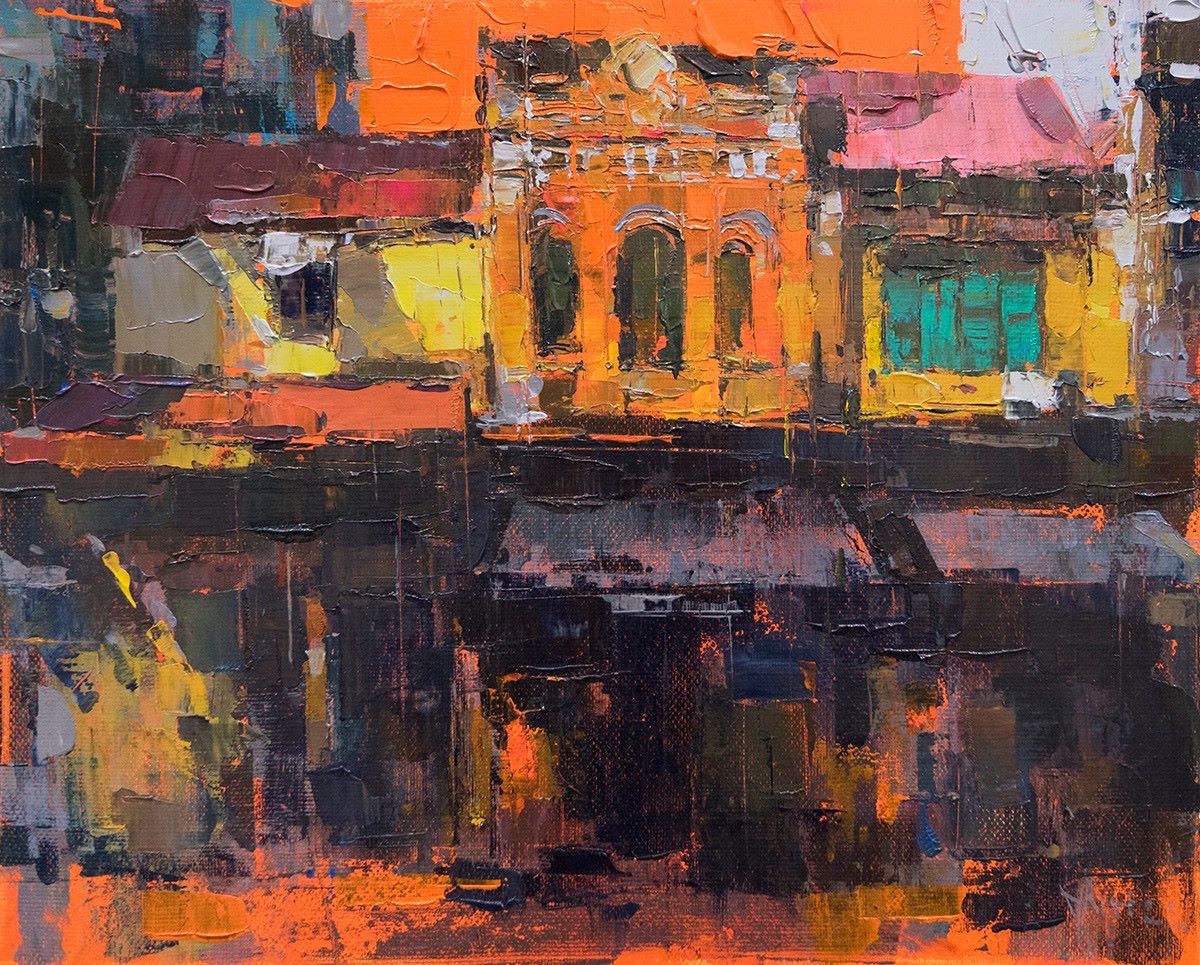 Small Street I - Vietnamese Oil Painting by Artist Pham Hoang Minh