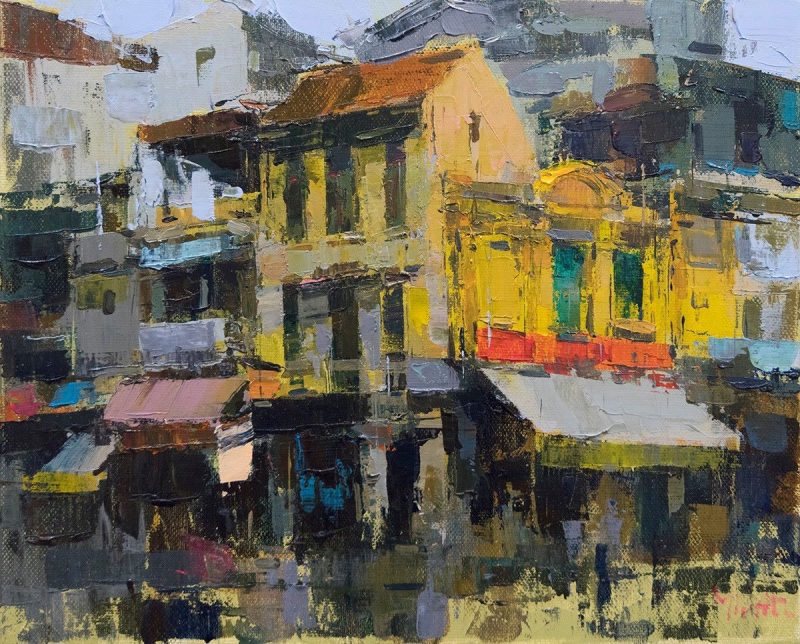 Small Street III - Vietnamese Oil Painting by Artist Pham Hoang Minh