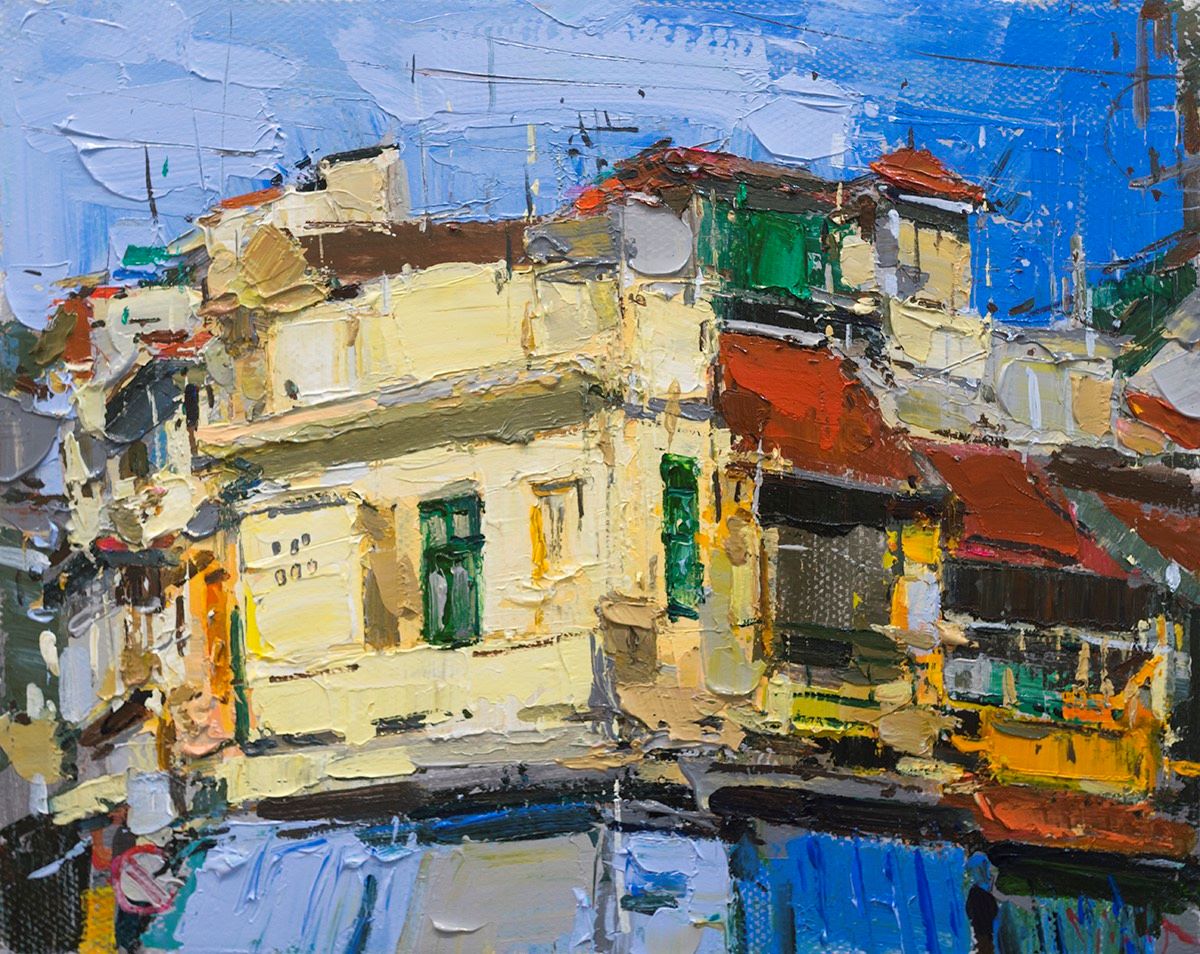 Small Street VII - Vietnamese Oil Painting by Artist Pham Hoang Minh