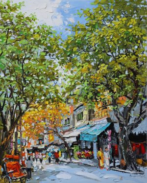 Spring Comes to Hanoi I - Vietnamese Oil Painting by Artist Giap Van Tuan