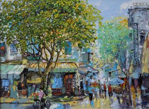 Spring Comes to Hanoi II - Vietnamese Oil Painting by Artist Giap Van Tuan