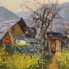 Spring Comes to My Village I - Vietnamese Oil Painting by Artist Lam Duc Manh