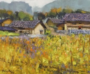 Spring Comes to My Village II - Vietnamese Oil Painting by Artist Lam Duc Manh