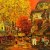 Spring Covers Street I - Vietnamese Lacquer Painting by Artist Giap Van Tuan