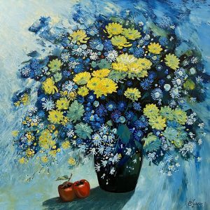 Still Life Daisies - Vietnamese Oil Painting Flower by Artist Dang Dinh Ngo