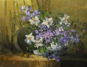 Still Life I - Vietnamese Oil Paintings of Flowers by Artist Le Huong