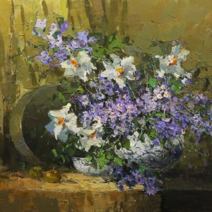 Still Life I - Vietnamese Oil Paintings of Flowers by Artist Le Huong