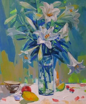 Still Life Lily - Vietnamese Oil Painting by Artist Dinh Dong