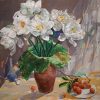 Still Life White Lotus - Vietnamese Oil Painting by Artist Dinh Dong