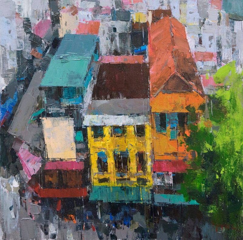 Street Corner IV - Vietnamese Oil Painting by Artist Pham Hoang Minh