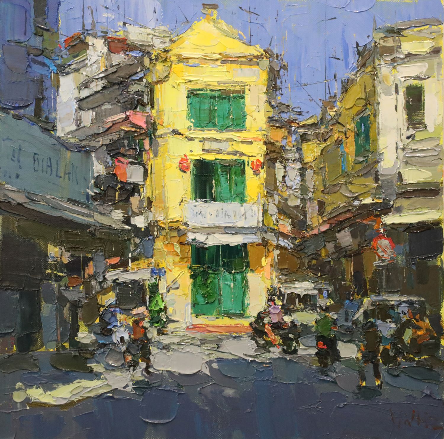 Street Corner VII - Vietnamese Oil Painting by Artist Pham Hoang Minh