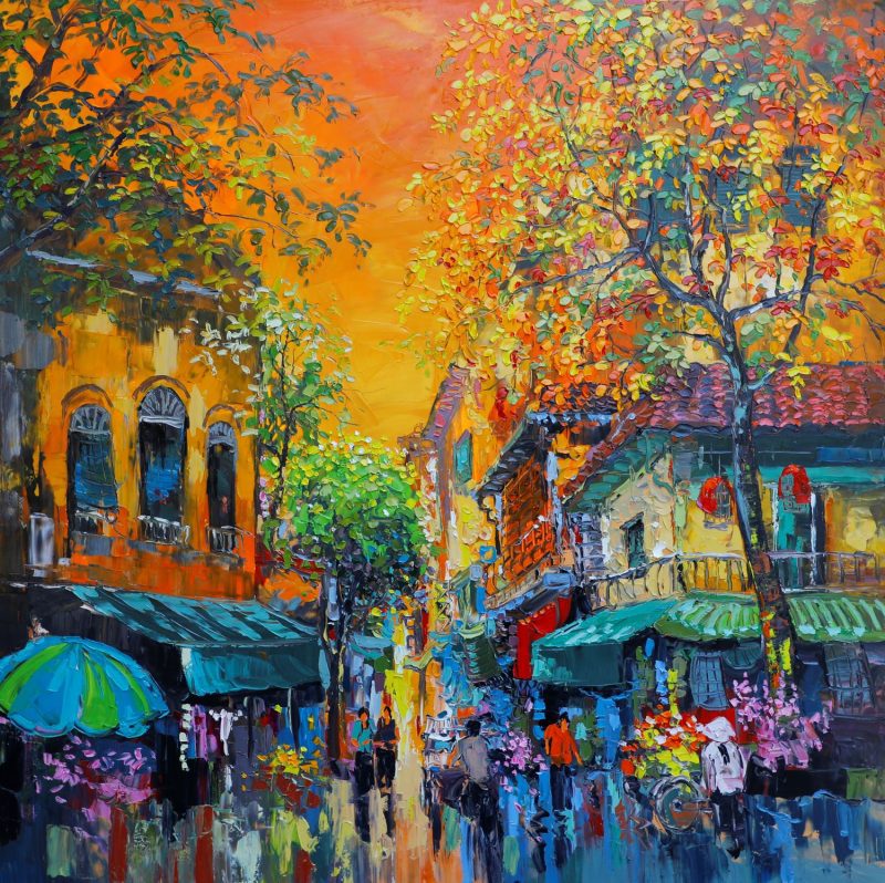 Street III - Vietnamese Oil Painting by Artist Giap Van Tuan