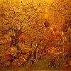 Street in Autumn - Vietnamese Lacquer Painting by Artist Nguyen Hong Giang