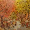 Sunny Street - Vietnamese Lacquer Painting by Artist Nguyen Hong Giang