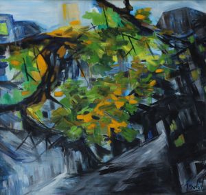 Street in Season Transforming - Vietnamese Oil Painting by Artist Dau Quang Toan