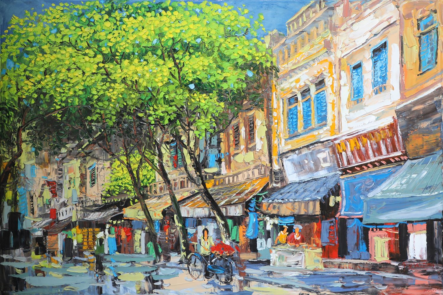 Street in Summer - Vietnamese Oil Painting by Artist Giap Van Tuan
