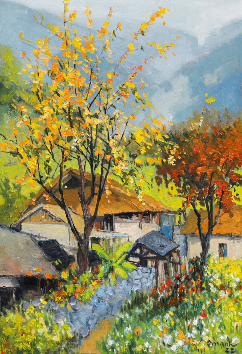 Summer Comes to My Village - Vietnamese Oil Painting by Artist Lam Duc Manh