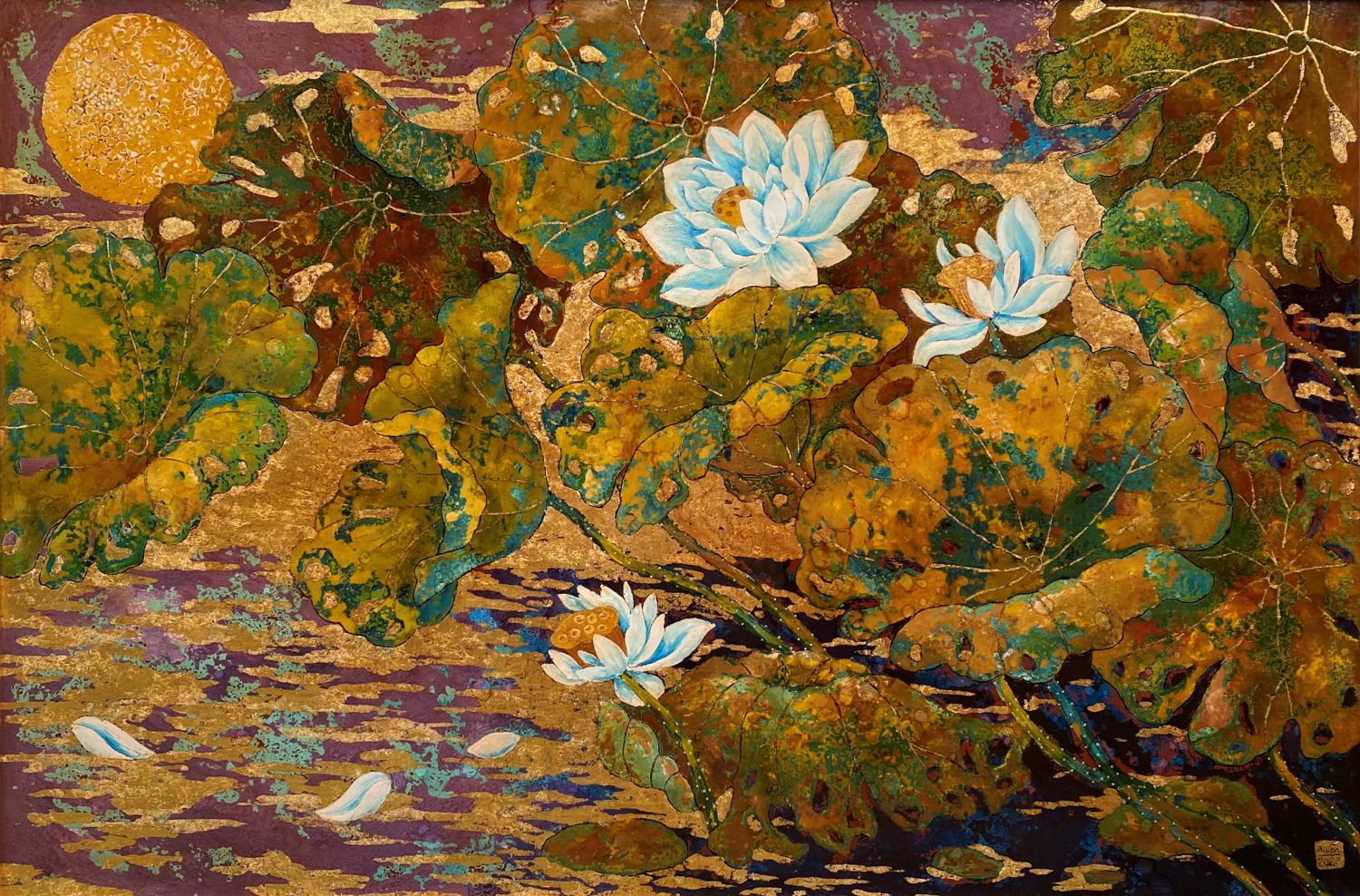 Night of The Summer - Vietnamese Lacquer Painting by Artist Chau Ai Van