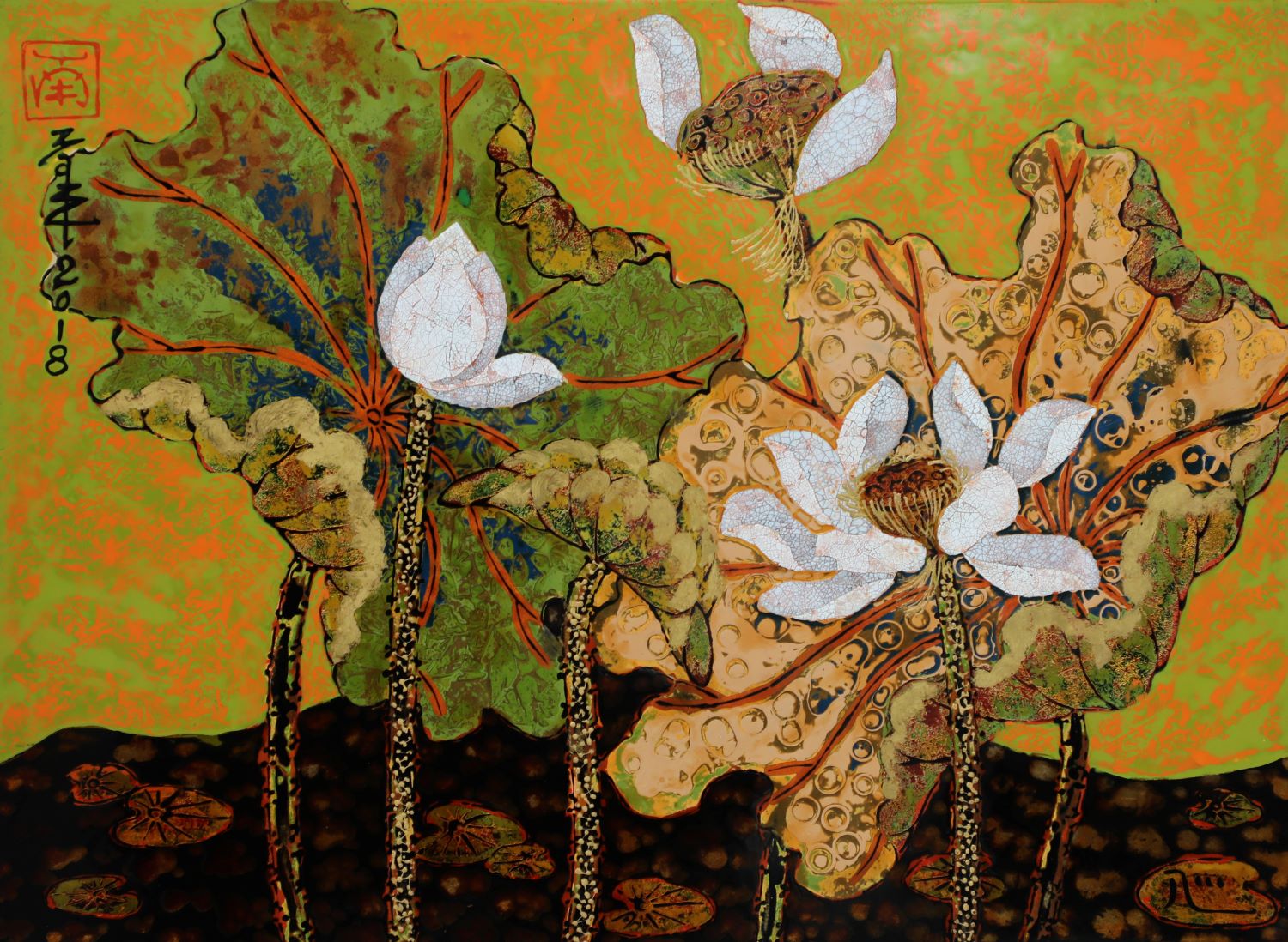 Summer Sunlight II - Vietnamese Lacquer Paintings by Artist Tran Thieu Nam