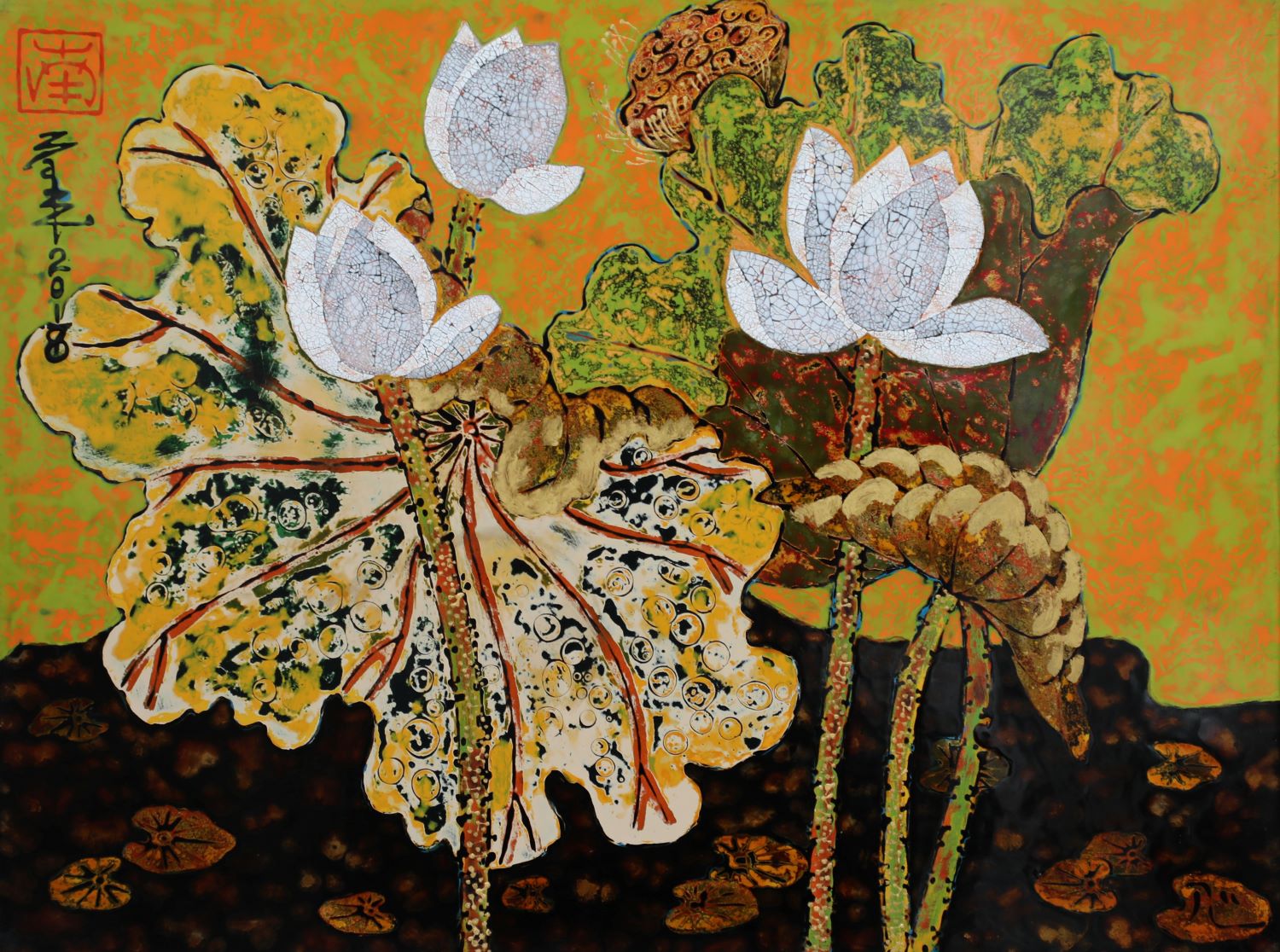 Summer Sunlight III - Vietnamese Lacquer Paintings by Artist Tran Thieu Nam