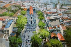 Sunday Afternoon - Vietnamese Oil Painting Street by Artist Pham Hoang Minh