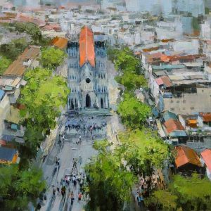 Sunday Afternoon - Vietnamese Oil Painting Street by Artist Pham Hoang Minh