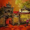 Sunlight in Hometown - Vietnamese Lacquer Painting by Artist Nguyen Tuan Anh