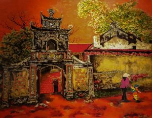 Sunlight in Hometown - Vietnamese Lacquer Painting by Artist Nguyen Tuan Anh