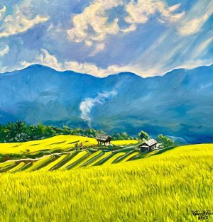Sunlight on Terrace - Vietnamese Oil Painting by Artist Tran Nam