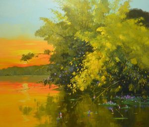 Sunset - Vietnamese Oil Painting Landscape by Artist Dang Dinh Ngo